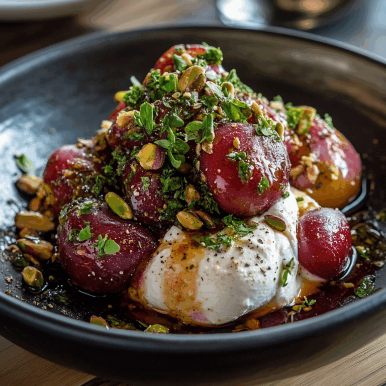 Burrata with Roasted Plums, Pistachios & Thyme