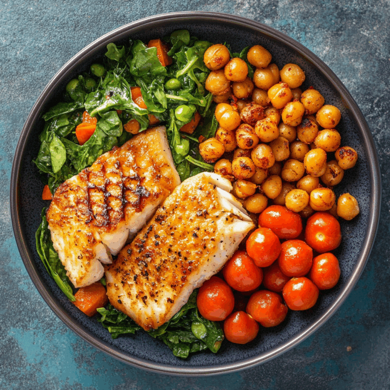 Protein Power Plate with Fish, Roasted Chickpeas & Veggies