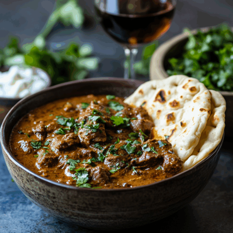 Slow-Cooked Beef and Coconut Curry with Garlic Naan