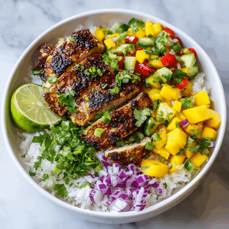 Jerk Chicken Bowls with Mango Salsa and Coconut Rice