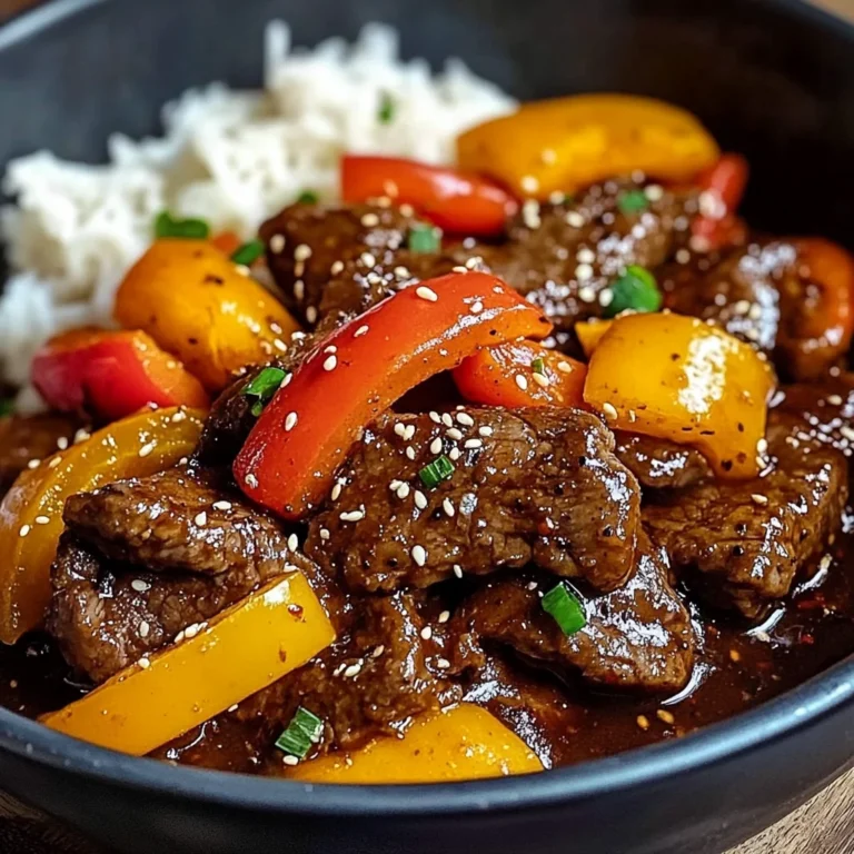 Black Pepper Beef Stir-Fry with Rainbow Peppers and Sesame Finish