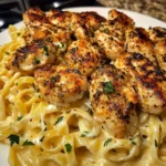 Cajun Chicken Bites with Cheesy Alfredo Linguine