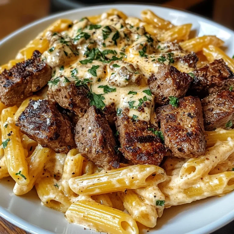 Cajun Steak Tips with Penne in Creamy Parmesan Cheese Sauce