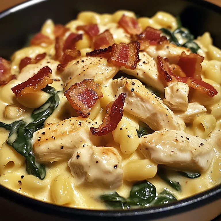 Creamy Chicken, Bacon & Spinach Pasta in Cheesy Garlic Sauce