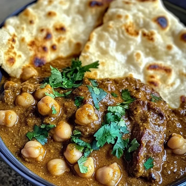 Creamy Coconut Beef & Chickpea Curry with Freshly Baked Garlic Naan