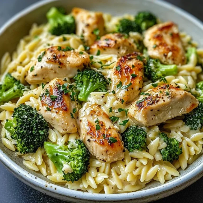 Creamy Garlic Parmesan Orzo with Chicken & Broccoli