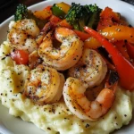 Garlic Butter Shrimp with Sautéed Veggies & Creamy Mashed Potatoes