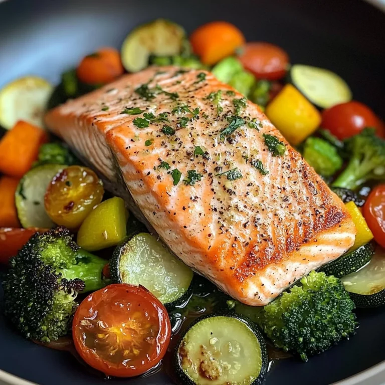 Pan-Seared Salmon with Garlic Veggie Medley