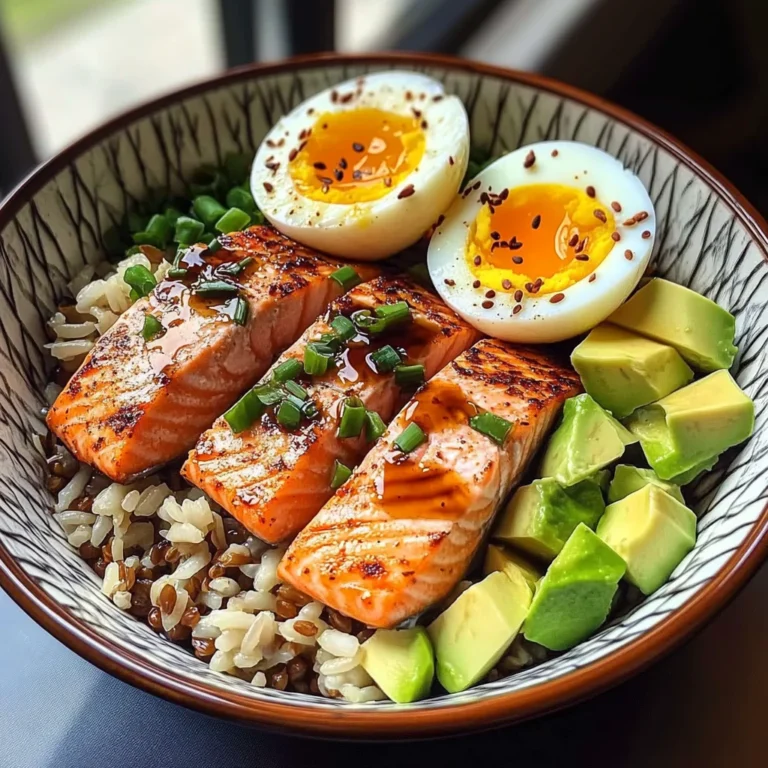 Salmon, Brown Rice & Soft-Boiled Egg Bowl with Avocado