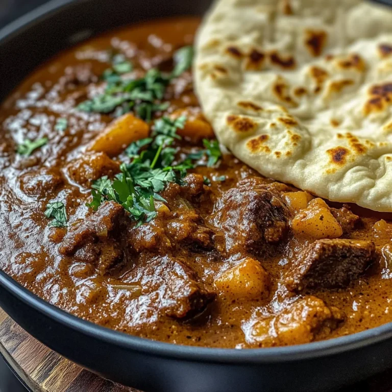 Slow-Cooked Beef Curry with Creamy Coconut Sauce & Garlic Naan