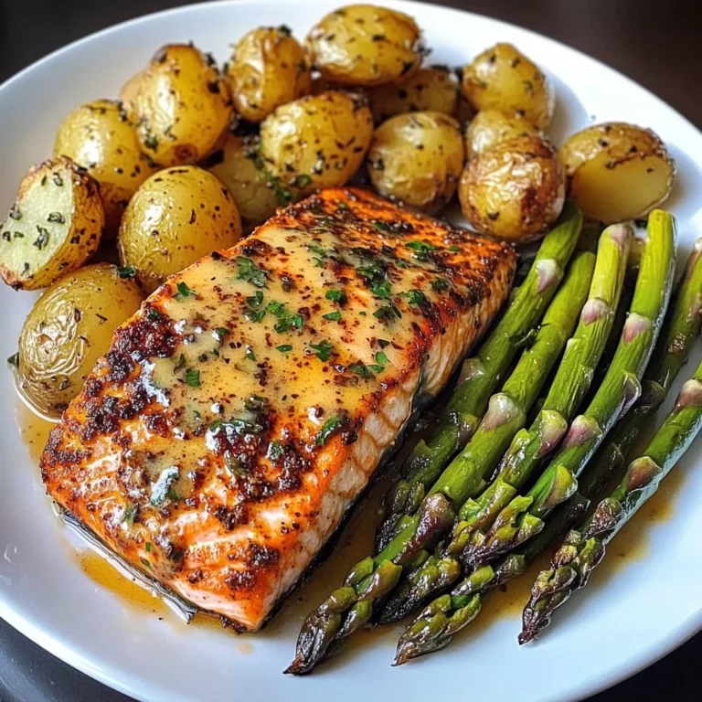 Spiced Salmon with Cheesy Asparagus & Garlic Herb Potatoes