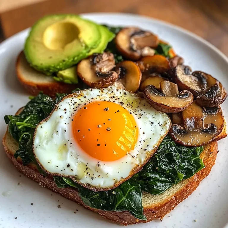 Sunny Eggs with Sauted Spinach, Mushrooms & Avocado Toast