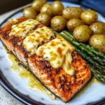 Baked Cajun Salmon with Cheesy Asparagus & Garlic Potatoes