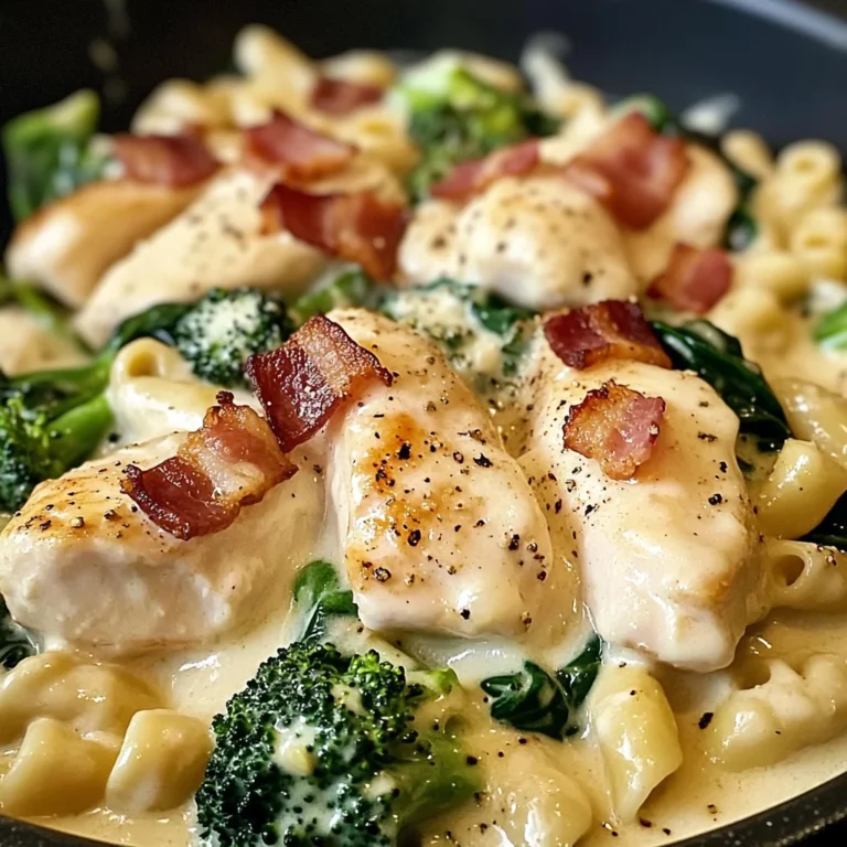 Decadent Garlic Butter Chicken Alfredo with Spinach, Bacon & Broccoli