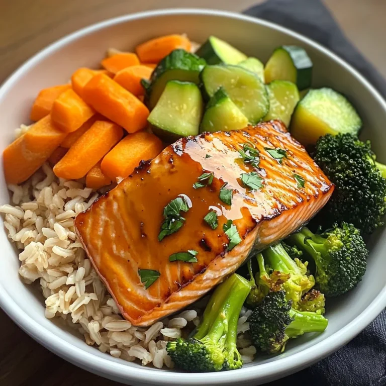Honey-Glazed Salmon Bowl with Brown Rice & Steamed Veggies